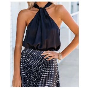 Theatre Satin Halter Tank - Black - Vici polyester high neck tank top
